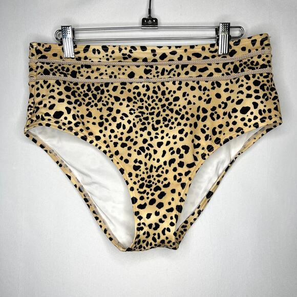 Victoria's Secret Leopard Print Mesh Inset High Waist Bikini Bottom Size Large - Picture 1 of 11
